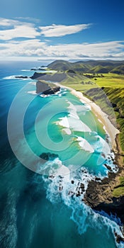 Aerial View Of Majestic Beach In Tasmania Vibrant Fantasy Landscapes