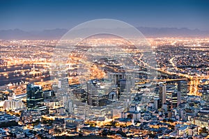 Aerial view of Cape Town from Signal Hill after sunset