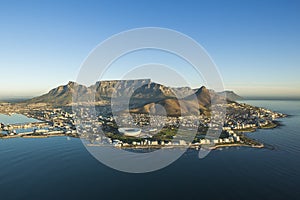 Aerial view of Capetown Table Mountain South Africa photo