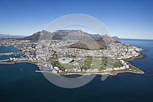 Aerial view of Capetown Table Mountain South Africa photo