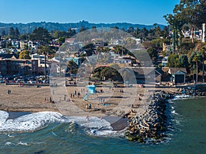 Aerial view of the Capitola beach town in California.