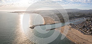 Aerial view of the Capitola beach town lighthouse in California