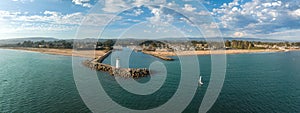 Aerial view of the Capitola beach town lighthouse in California