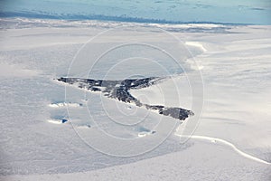 Aerial view of Captain Scotts Hut, Cape Evans, Antarctica