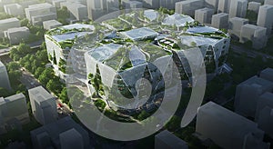 Futuristic Eco-Skyscraper Complex Aerial View