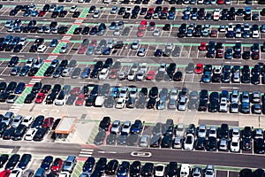 Aerial view of car crowded parking lot photo