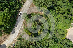 Aerial view of car driving on road