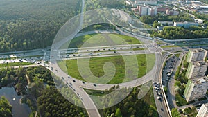 Aerial view of a car interchange