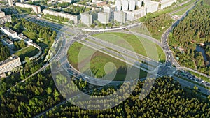 Aerial view of a car interchange