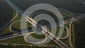 Aerial view of car traffic at the interchange