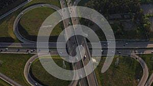 Aerial view of car traffic at the interchange