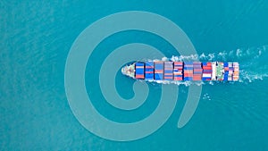 Aerial view cargo container ship carrying container for import a