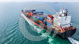 Aerial view cargo container ship sailing, container cargo ship i