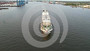 Aerial View of Cargo Container Ship Sailing the Delaware River