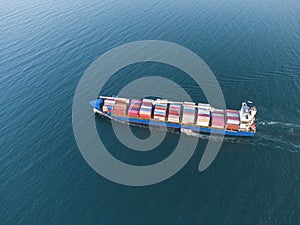 Aerial view of cargo container ship in the sea