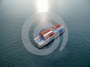 Aerial view of cargo ship, cargo container in warehouse harbor a