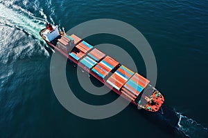 Aerial view of cargo ship with container sailing in the sea, Container ship in the sea. Top view, AI Generated