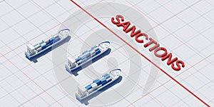 Aerial view of cargo ship with containers on a lined paper with sanctions