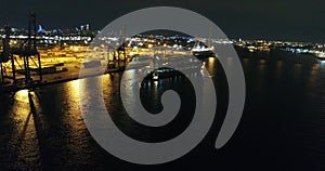 Aerial View Cargo Ship Delaware River at Night