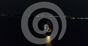 Aerial View Cargo Ship Delaware RIver at Night