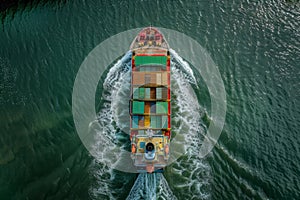 Cargo ship navigating through open waters