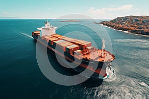 Aerial view of cargo ship on the sea