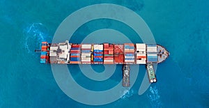 Aerial view cargo ship or shipping container for import export and transportation background