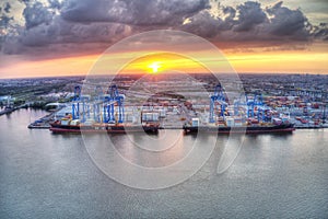 Aerial View of Cargo Ships at Port of Philadelphia