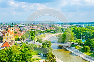 Aerial view of the Carmelita Church in Gyor, Hungary...IMAGE photo