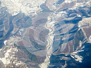 Aerial view on Carpathian Mountains - Valea Jiului photo