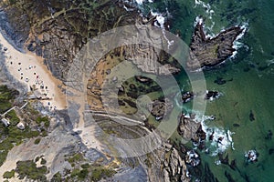 Aerial view of the Carreagem Beach and the rock formations at the in Aljezur photo