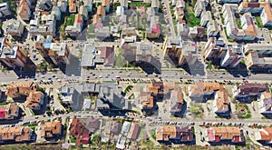 Aerial view of cars driving in the city traffic. Romania