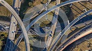 Aerial View Of Cars On A Major Highway During Rush Hour Traffic