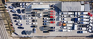 Aerial view cars for sale stock lot row, Car Dealer Inventory, parking lot