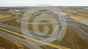 AERIAL VIEW. Carts Racing During Russian Championship