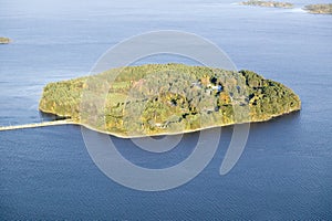 Aerial view of Casco Bay Islands off of Portland Maine