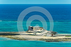 Aerial view of Castillo de San Gabriel - Saint Gabriel Castle in Arrecife