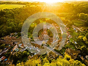 Aerial view of Castle Combe village in England