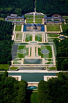 Aerial view of the castle and gardens of Vaux le Vicomte near Paris, France photo