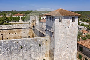 An aerial view of castle Morosini-Grimani in Svetvincenat, Istria, Croatia
