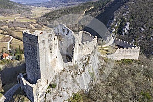 An aerial view of castle Pietrapelosa, Istria, Croatia