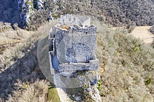 An aerial view of castle Pietrapelosa, Istria, Croatia