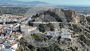 aerial view of the castle of Salobreña in the province of Granada, Andalusia.