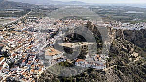 aerial view of the castle of Salobreña in the province of Granada, Andalusia.