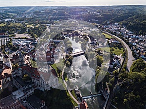 Aerial view of the castle Sigmaringen. Germany in the summer