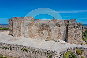 Aerial view of castle in Spanish town Trujillo.