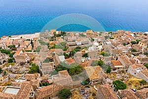 Aerial view of the castle town of Monemvasia in Lakonia of Peloponnese  Greece