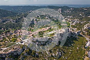 Aerial view of the castle and village of Les Baux-de-Provence, South France