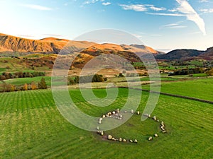 Aerial view of Castlerigg stone circle, located near Keswick in Cumbria, North West England