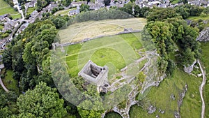 Aerial view of Castleton in the Peak District, UK